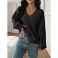 thumbnail image 4 of Women Fall Long Sleeve Sweater V Neck Tops Casual Light-Weight Knit Pullover Shirts Black L, 4 of 8