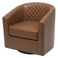 thumbnail image 3 of 29" Wide Tufted Faux Leather Swivel Barrel Chair, PU Leather Modern Upholstered Accent Chairs with Nailhead Trim, Small Armchair for Living Room Bedroom, Brown, 3 of 13