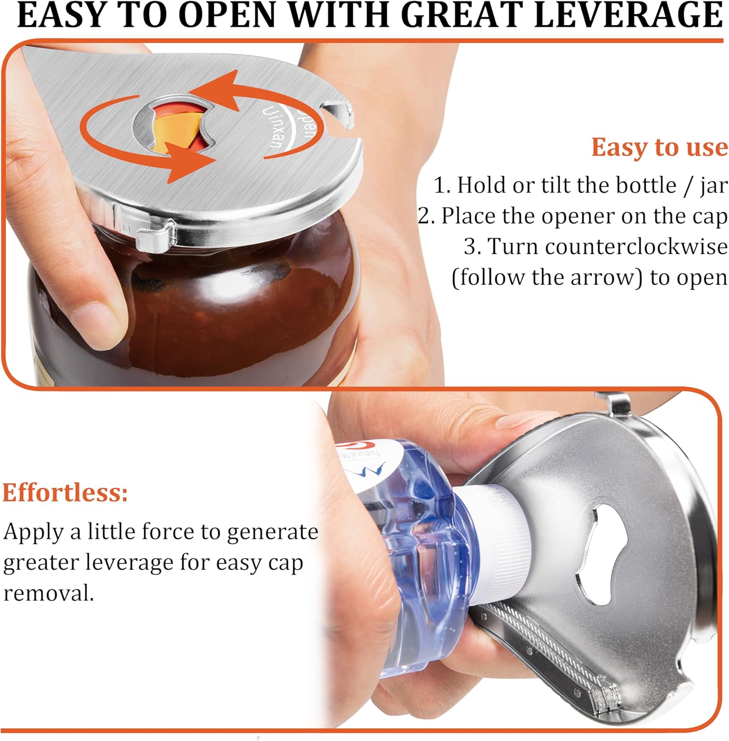 Jar Bottle Can Opener for Weak Hand & Seniors with Arthritis-Easy Twist Off Caps (0.6"-2.7") & Pull Tab Seals,Unique Kitchen Gadget,Multi,Portable Christmas Gifts for Elderly/Women/Men (Silver)