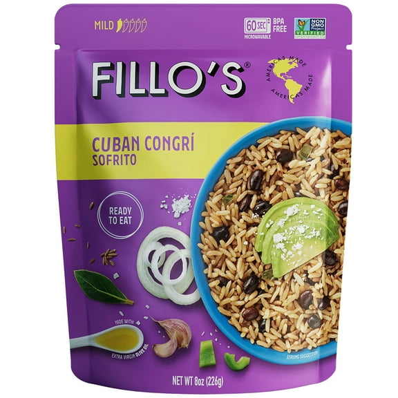 FILLO'S Cuban Congri Black Beans and Rice Mild Spice- Single Pouch, 8 oz