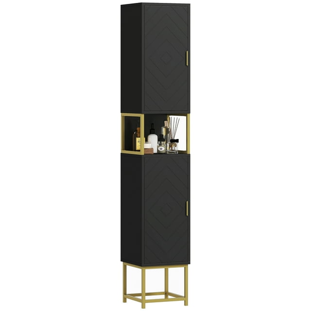 kleankin 67" Tall Bathroom Storage Cabinet, Freestanding Linen Tower, Black