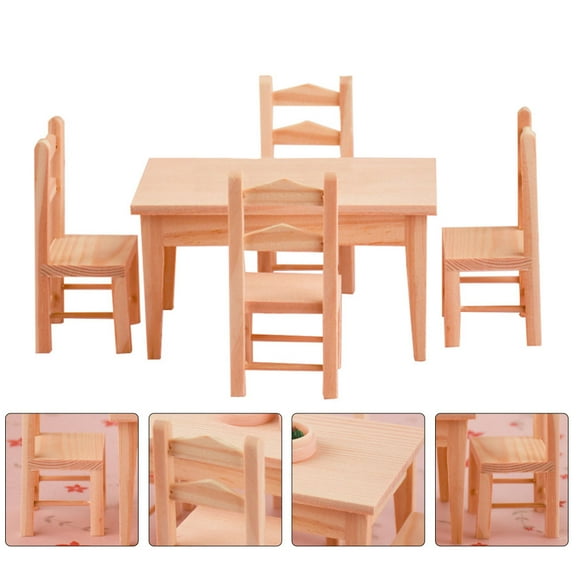 IDEANATEGRATE Mini House Accessories Light Brown Wooden Kitchen Table for Doll House Accessory 1Set