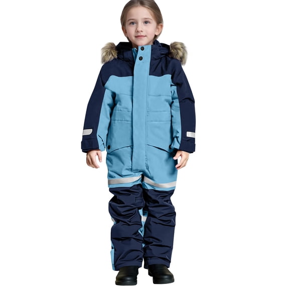 Pxkloy Toddler Kids Snow Suit One Piece Thickened Multi-Pocket Jumpsuits Waterproof Windproof Hooded Coats Outdoor Ski Comfy Overalls 2025 Blue,3-4Year