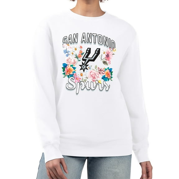 Women's G-III 4Her by Carl Banks White San Antonio Spurs Flowers Team Logo Graphic Fleece Crewneck Pullover Sweatshirt