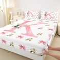 thumbnail image 3 of Homewish Pink Bowknot Cute Flowers King Sheet Set (4-Piece) Personalized Letter K Decor For Girls, 3 of 7