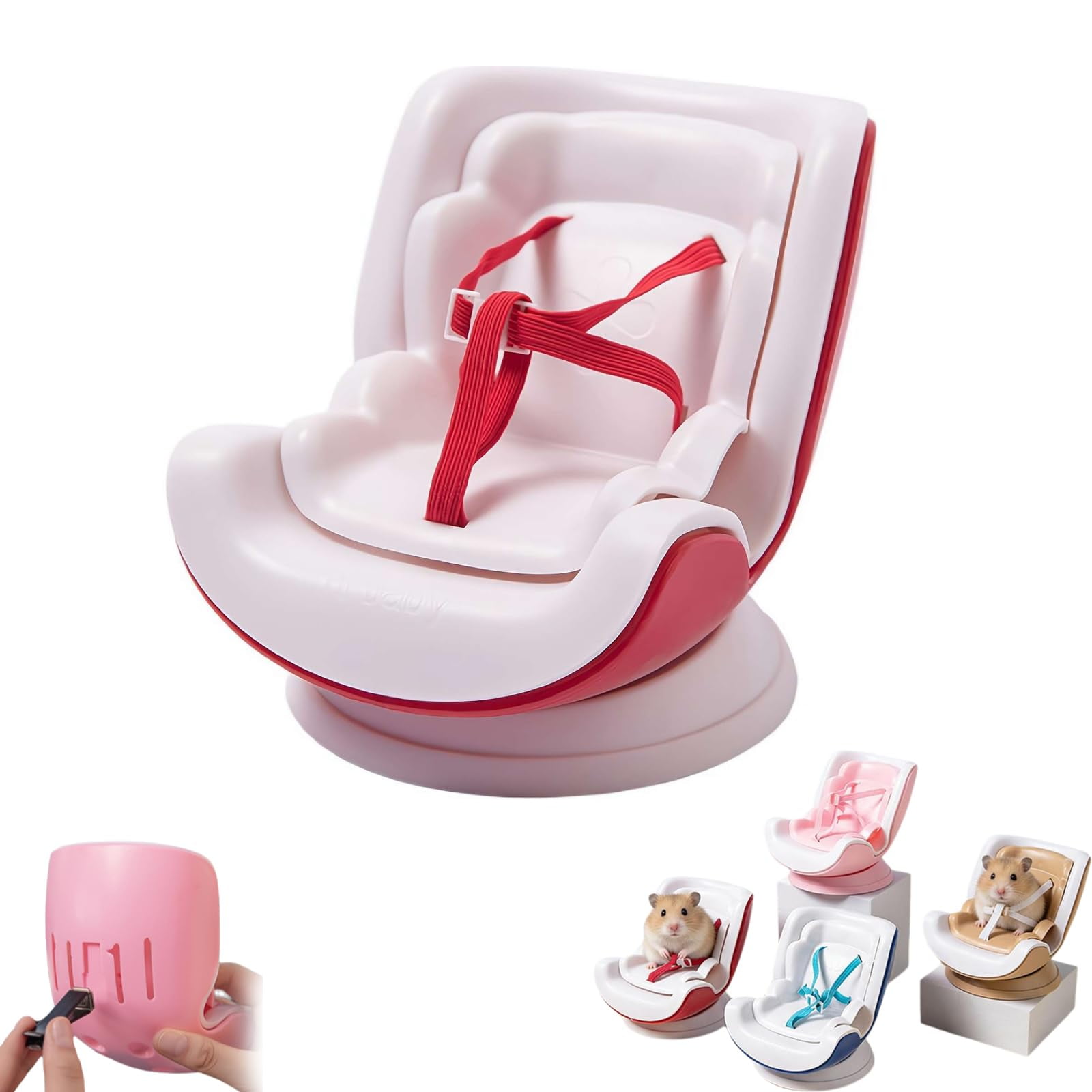 Hamster Car Seat for Real Hamsters Small Animal Travel Carrier with Adjustable Leash & Vent Clip
