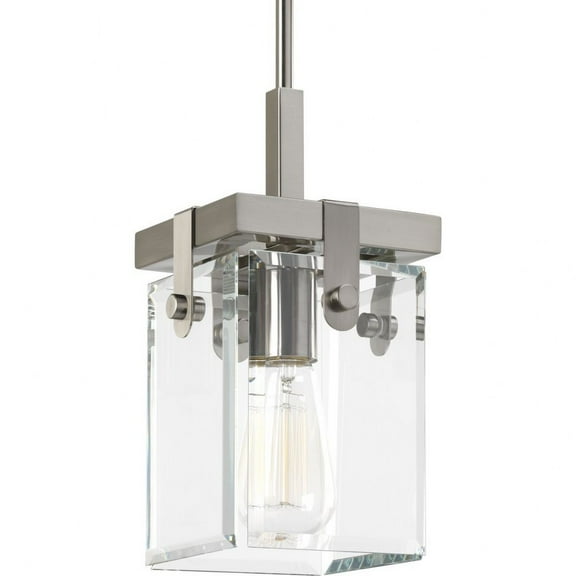 Progress Lighting Glayse 1-Light Mini-Pendant, Brushed Nickel, Beveled Glass Shade