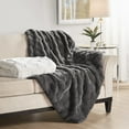 thumbnail image 6 of Madison Park Vivienne 50x60" Modern Faux Fur and Velvet Throw in Charcoal, 6 of 6