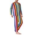 thumbnail image 2 of Goofa Yellow Blue Mexican Blanket Stripes for 2-piece Loungewear Set Men’s Sleepwear Set Soft PJs Cozy loungewear Comfy Sleep Set Winter Pajamas-Small, 2 of 7