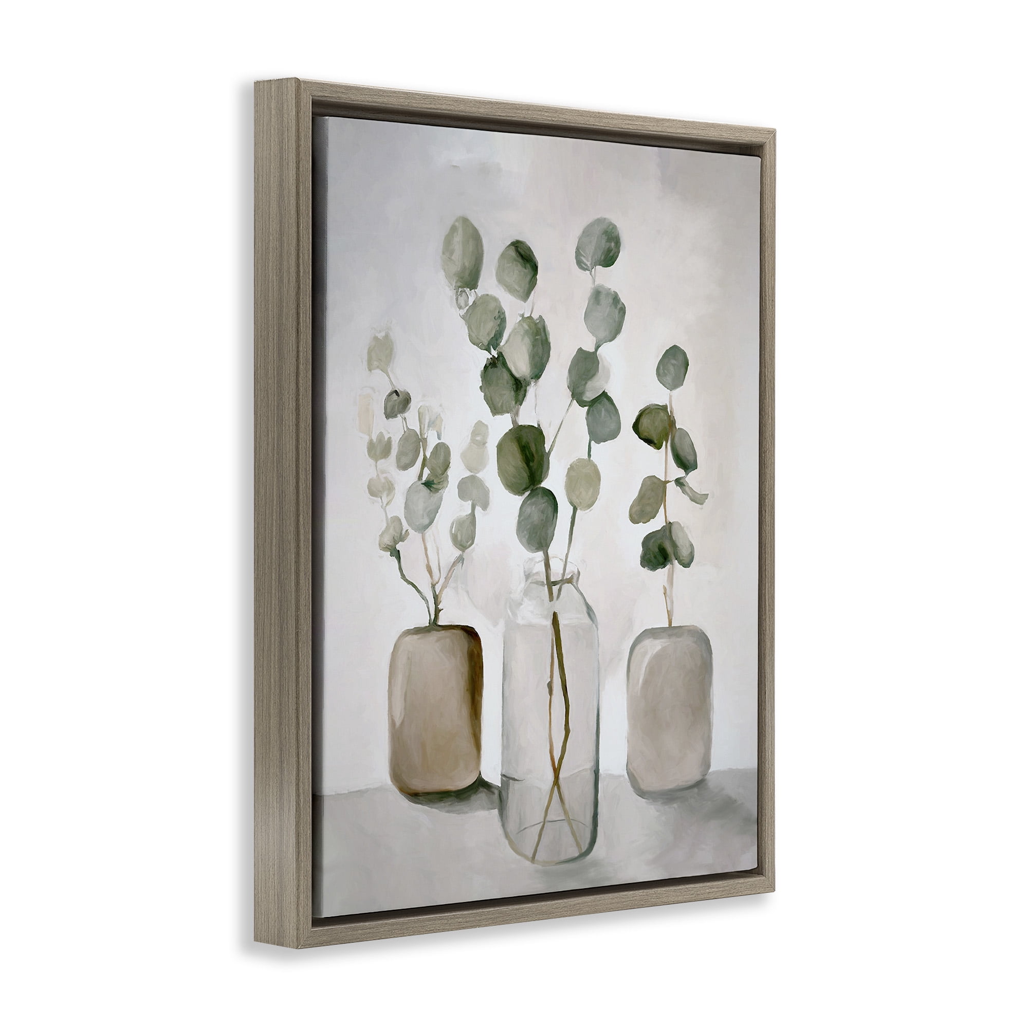 Stupell Industries Eucalyptus Still Life Botanical & Floral Painting Brown Floater Framed Canvas Art Print Wall Art, 17 x 21