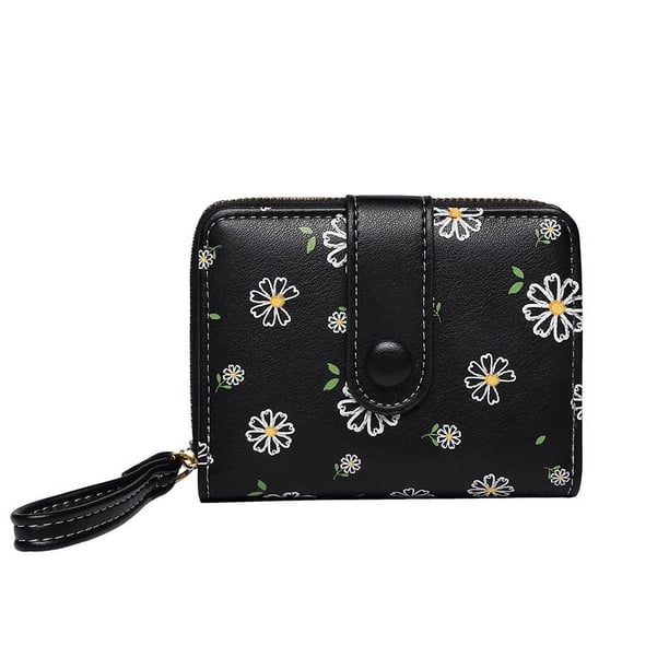 Monedero corto con cremallera para niñas con estampado de acuarela de estilo Daisy