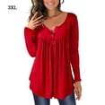thumbnail image 1 of Camisa de mujer Botón plisado Blusa suelta Camiseta de manga larga Top, rojo vino, 3XL Advancent  AP000668-12, 1 of 7