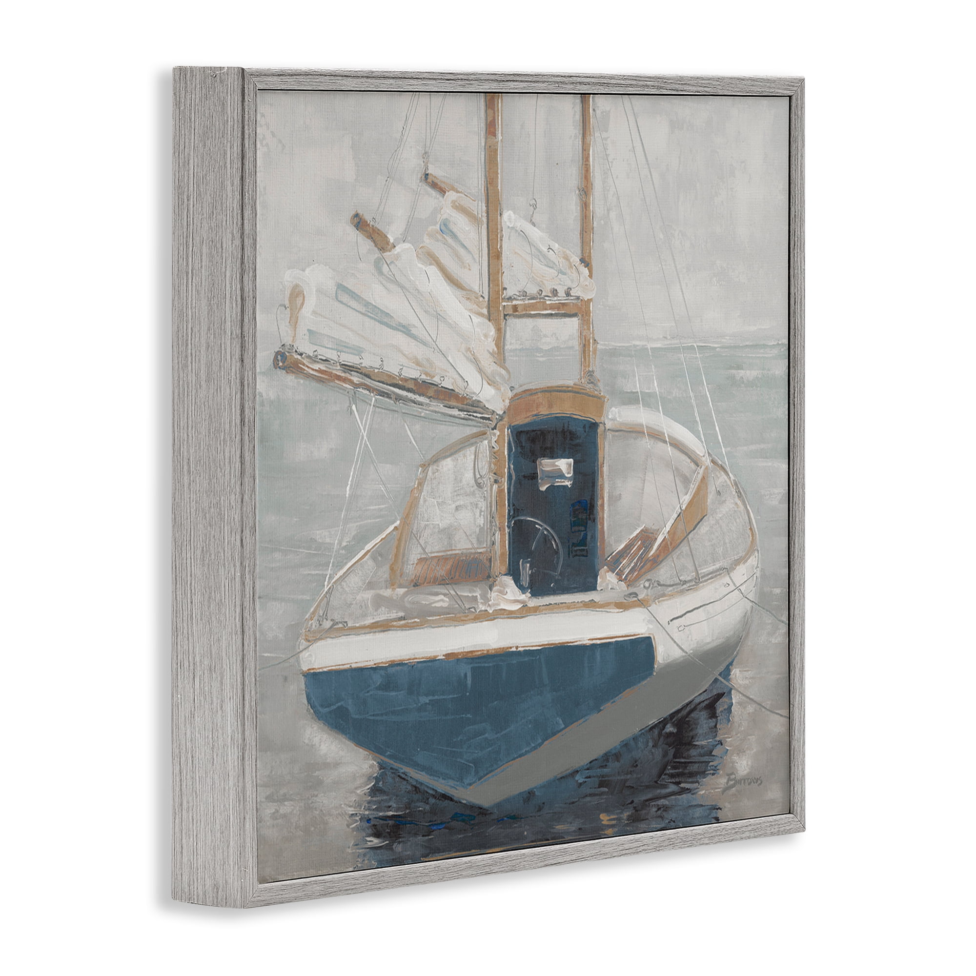 Stupell Industries Serene Harbor Sail Boat Gray Framed Giclee Art, design by John Burrows