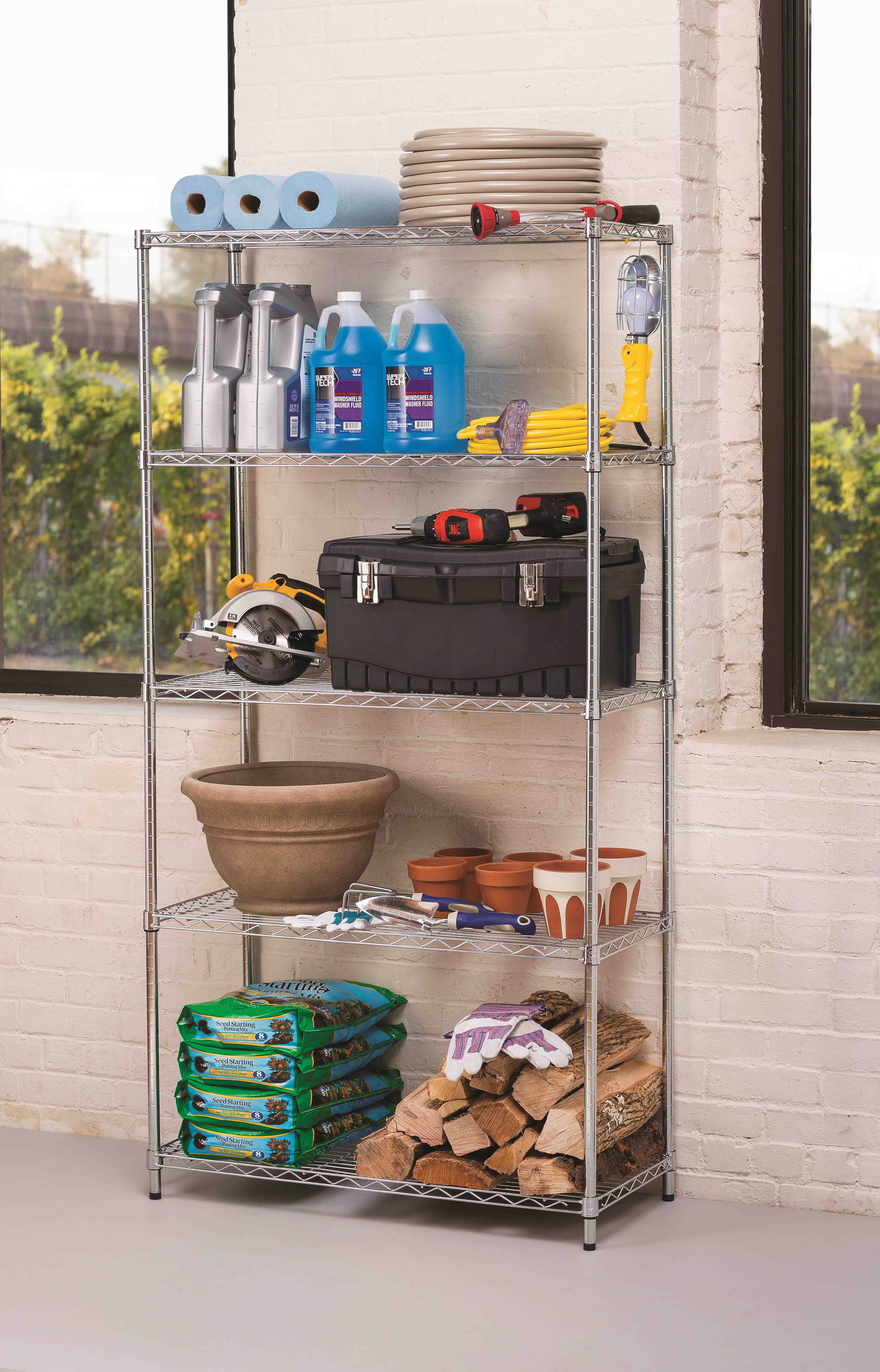Hyper Tough 5 Tier Wire Shelf Unit, Chrome, 1750 lb Capacity - 1
