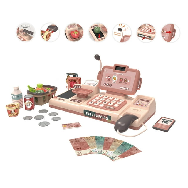 Amdohai Cash Register Toy Set for Kids Ages 3+ with Scanner Calculator Microphone Play Moneny