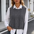 thumbnail image 5 of Unir Womens Vests Casual Solid Cable Knit Crew Neck Cropped Split Hem Polyester Sleeveless Sweater Vest Daily Basic Waistcoat S-XXL Cozy Wear 1Pc, 5 of 7