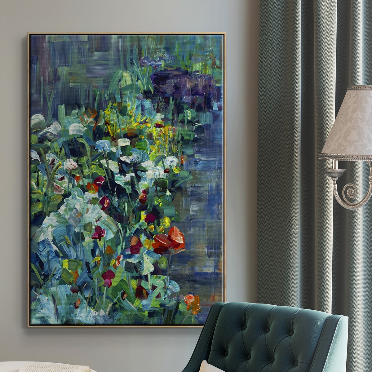 Lots of Love in the Garden Framed Premium Gallery Wrapped Canvas - Ready to Hang - 17 x 25 - Natural Wood Floating Frame