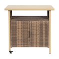 thumbnail image 2 of Leumius Outdoor Bar Cart, Rolling Rattan Beverage Bar Counter Table with Glass Top for Porch Backyard Garden Steel, Beige, 2 of 8