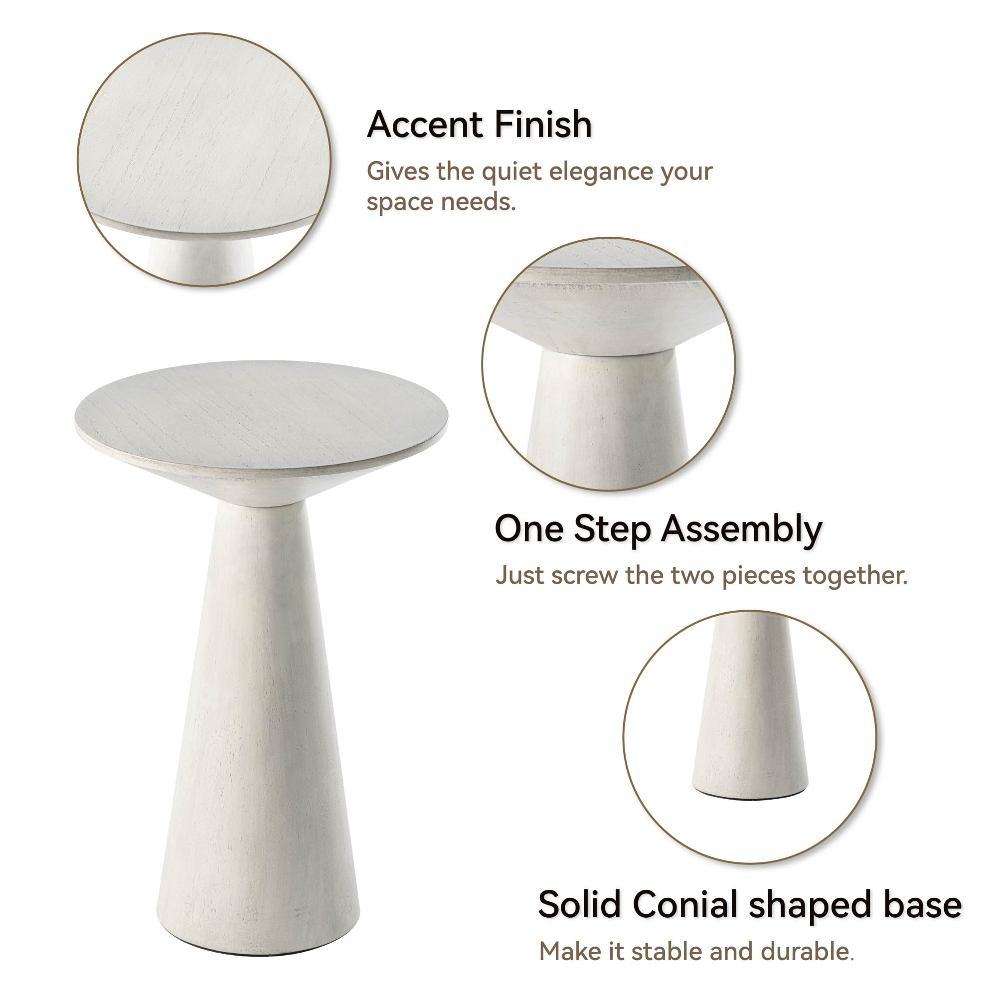 COZAYH Farmhouse Pedestal Small End Table Round Martini Table Wood Plant Stand Rustic Drink Table for Small Space Living Room, Bedroom, White