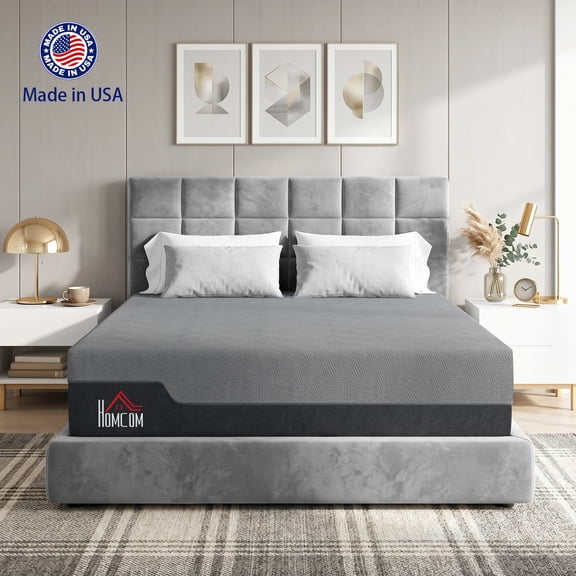 HOMCOM Queen Mattress, 12 Inch Memory Foam Mattress, Graphene Gel Cooling Copper Bed in a Box with Washable Cover,, Made in USA, CertiPUR-US Certified