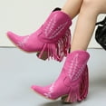 thumbnail image 2 of Oyedens Tassel Cowboy Boots for Women Boho Wide Mid Calf Cowgirl Boots Western Mid Heels Riding Boots, 2 of 8