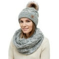 thumbnail image 2 of Women Knitted Beanie Hat Scarf Set Thick Warm Female Outdoor Riding Ski Set Gray White Mix, 2 of 4