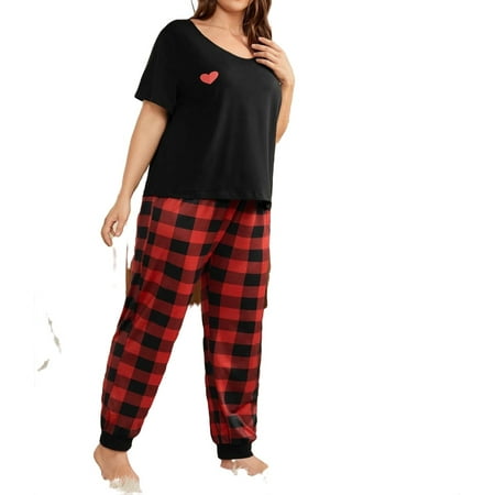 

Womens Plus Pajamas Sets Plaid Pant Sets Sleepwear PJ Set Multicolor 2XL