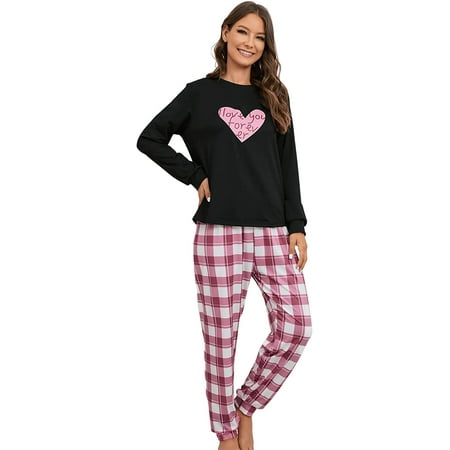 

tyddefre Women s 2 Piece Graphic Print Pajama Long Sleeve and Pants Set Sleepwear