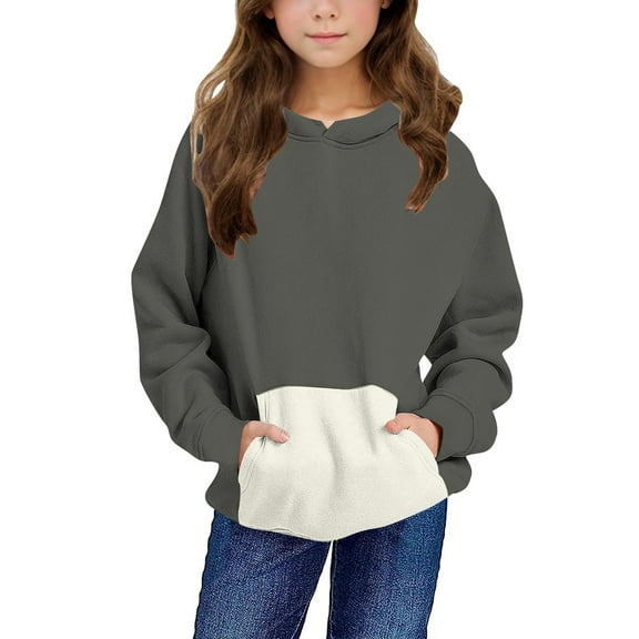 Avrntaa Cute Hoodies Sweatshirt for Teen Girls Oversized Long Sleeve Color Block Pullover Top with Pocket
