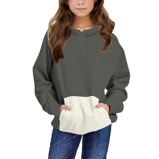 Milgrthf Chandails à Capuchon et Chandails à Blocs de Couleur pour Préadolescentes Rayures Blocs de Couleur Décontracté Manches Longues Chandail d'Automne Blouses Gris Foncé 7 Ans
