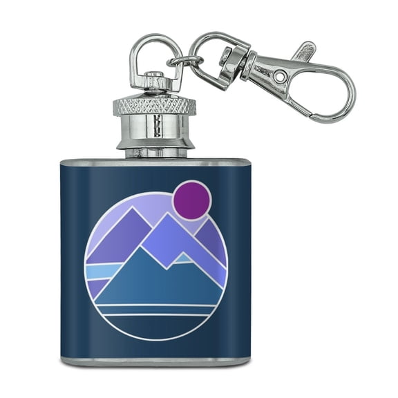 Abstract Geometric Mountainscape Stainless Steel 1oz Mini Flask Key Chain