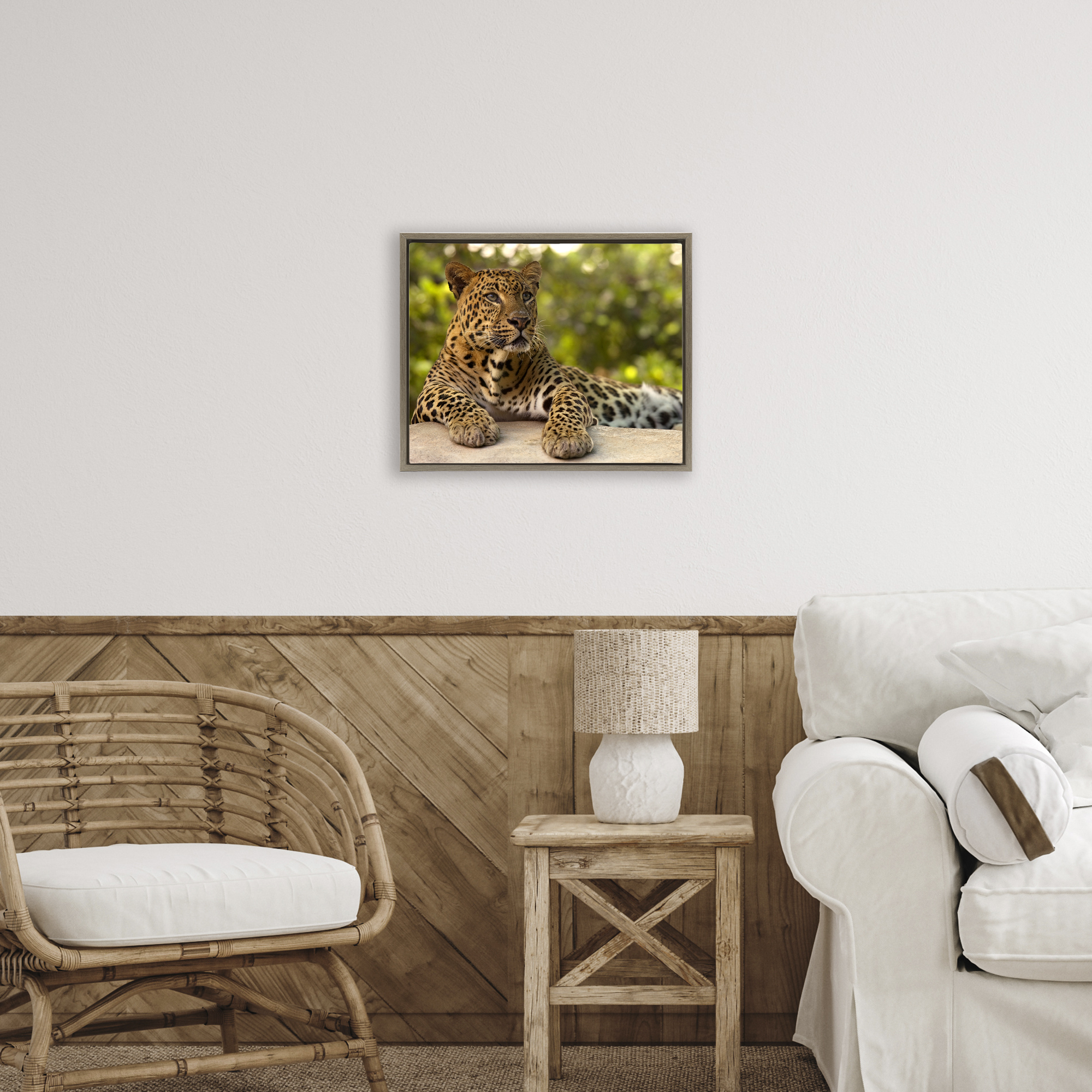 Leopard Gazing Relaxation Brown Framed Floater Canvas Wall Art, design by MJ Photography