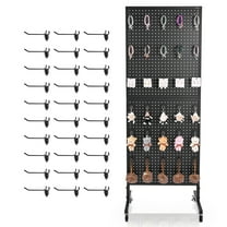 VEVOR Standing Pegboard Display, 23.6 x 63 in Pegboard Display Stand with Swivel Casters and 30 Hooks, Thickened Cold-Rolled Steel Peg Board Panel for Grocery, Retail Store and Jewelry Shop, Black
