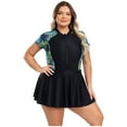 thumbnail image 1 of HULIJA Woman Plus Size Swimwear Short Sleeve Zip Neck One Piece Swimdress Rash Guard Bathing Suits Black Green 5XL, 1 of 7