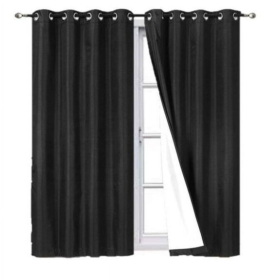 Bedroom Blackout Curtain 95" length Black Color for Large Window Sliding Door 2 panels Blocking Sunlight Grommets Top Adam