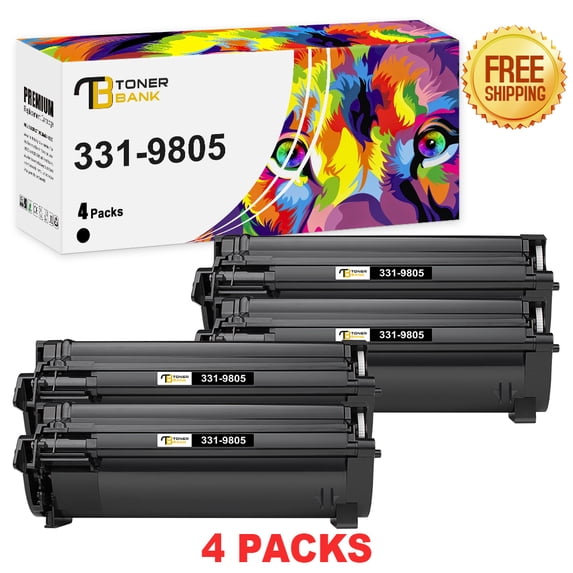 Toner Bank 4-Pack Compatible Toner for Dell 331-9805 Laser Printer B2360d B2360dn B3460dn B3465dn B3465dnf Printer Replacement Office Supplies Black