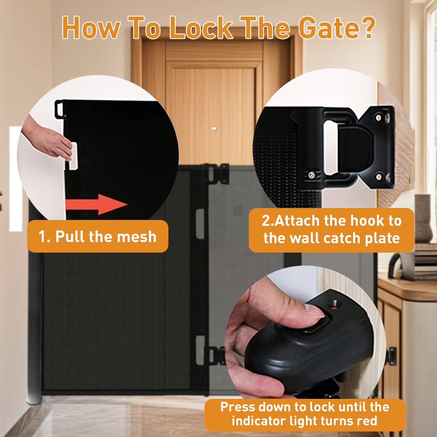 Wide Retractable Gates for Doorways, Mesh Dog Gate for The House, One-Hand Opening Gates for Stairs, Pet Puppy Fence Indoor & Outdoor Short Dog Gate Puppy Gate Pet Fence