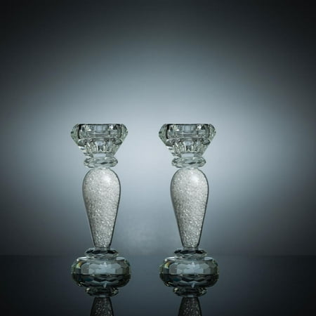 Premium 6 Crystal Candlestick (2-Piece Set) Small, Radiant Gems Inside Stem | Contemporary Elegance And Style | Modern Kitchen, Dining, or Living Room Use
