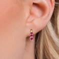 thumbnail image 3 of Gem Stone King 925 Silver and 10K Yellow Gold Red Ruby and White Created Moissanite Earrings for Women (0.52 Cttw, Gemstone Birthstone, Round 3MM, 2.5MM and 2MM), 3 of 6