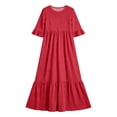 thumbnail image 3 of Girls Tiered Maxi Dresses Half Sleeve Ruffle Hem Long Dress Summer Casual Vacation Outfits Red, Size 5 Y, 3 of 7
