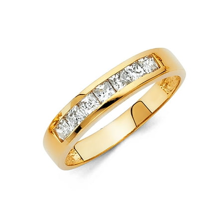 FB Jewels 14K Yellow Gold Ring Cubic Zirconia CZ Mens Anniversary Wedding Band Size (Best Gemstones For Wedding Rings)