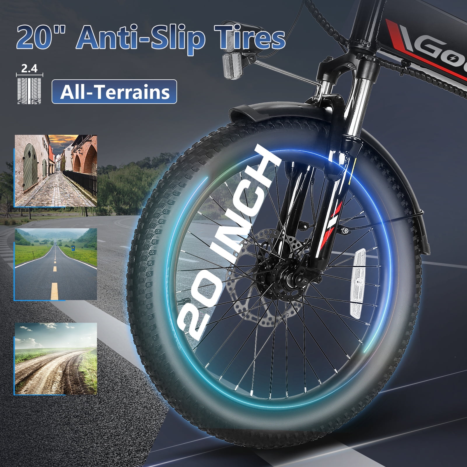 Gocio Foldable Electric Bike for Adults, Peak 750W Electric Mountain Bicycles, 20" * 2.4" Fat Tire Electric Bicycle, 375Wh 48V Removable Lithium-Ion Battery,Urban Commuter Ebike Man Woman UL2849