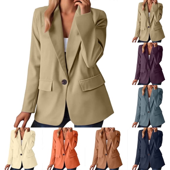 Gyexs Womens Blazer Business Casual Open Front Long Sleeve Blazers Lightweight Button Lapel Collar Slim Fashion Work Tops, Khaki, Size M