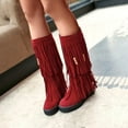 thumbnail image 4 of Women's Fringe Knee High Boots Fashion Round Toe Platform Low Heel Mid Calf Western Cowboy Tassel Boots, 4 of 6