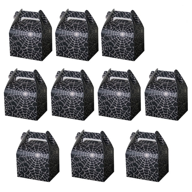 10 cajas de dulces portátiles, bolsas de papel para golosinas de Halloween, telaraña, cajas de recuerdos para fiestas de Halloween, suministros para fiestas, decoraciones de cumpleaños para niños