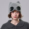 thumbnail image 2 of Aviator Style Knit Hat with Cat Ears, Fleece Lined Beanie with Attached Fake Sunglasses, Trendy and Humorous Cold-Weather Accessory for Ski Resorts and Parties. Gray, 2 of 5