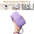 thumbnail image 3 of Funda para Motorola Edge 30 con cremallera tipo cartera, tarjetero, marco de fotos, soporte y cordón, de piel sintética. morado, 3 of 5