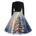 thumbnail image 6 of Women's Casual Fashion V Neck Long Sleeve Christmas Printed Party Vintage Dress for Holiday Events and Retro Style, Perfect for Women's Evening Wear,Blue,M, 6 of 6