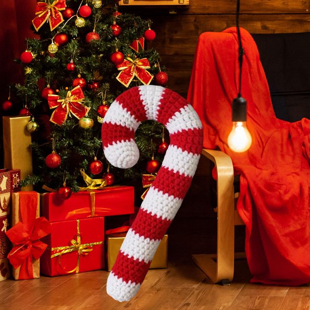 Almohada navideña con forma de bastón de adornos navideños