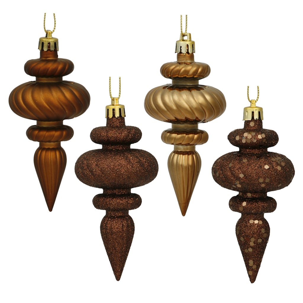 Vickerman 480250 4" Mocha 4 Assorted Finish Finial Christmas Tree